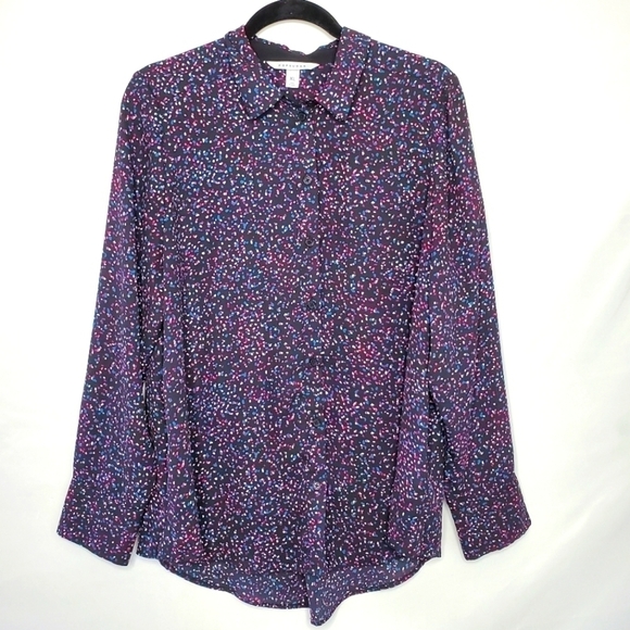 Confetti Print Long Sleeve Shirt  Size XL Mini Dot Button Up Colorful Career Top - Picture 1 of 15